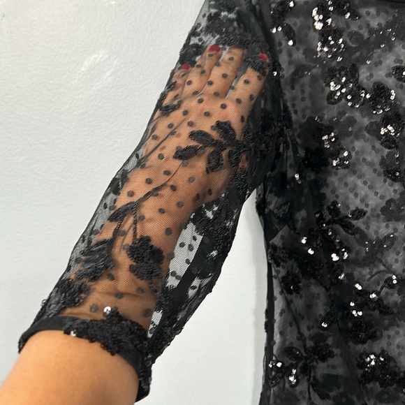 Wallis Black Mesh Net Sheer Sequin 3/4 Sleeve Tunic Top size US 8 - Picture 5 of 10